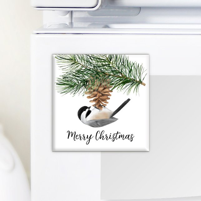 Wasserfarbe Chickadee Pine Cone Winter Weihnachten Magnet (Von Creator hochgeladen)