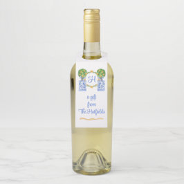 Wasserfarbe Chinoiserie Citrus Topiary Monogram Flaschenanhänger