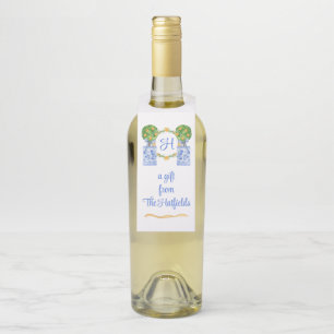 Wasserfarbe Chinoiserie Citrus Topiary Monogram Flaschenanhänger