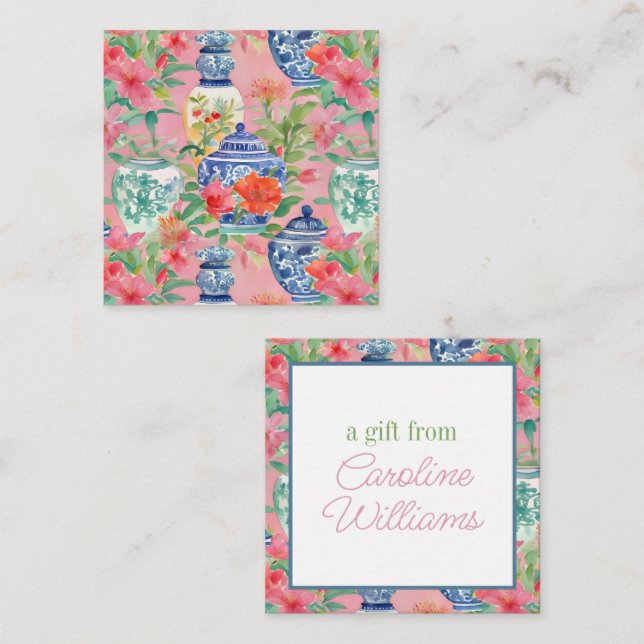 Wasserfarbe Chinoiserie Ginger Jars & Blume Gesche Mitteilungskarte (Vorne/Hinten)