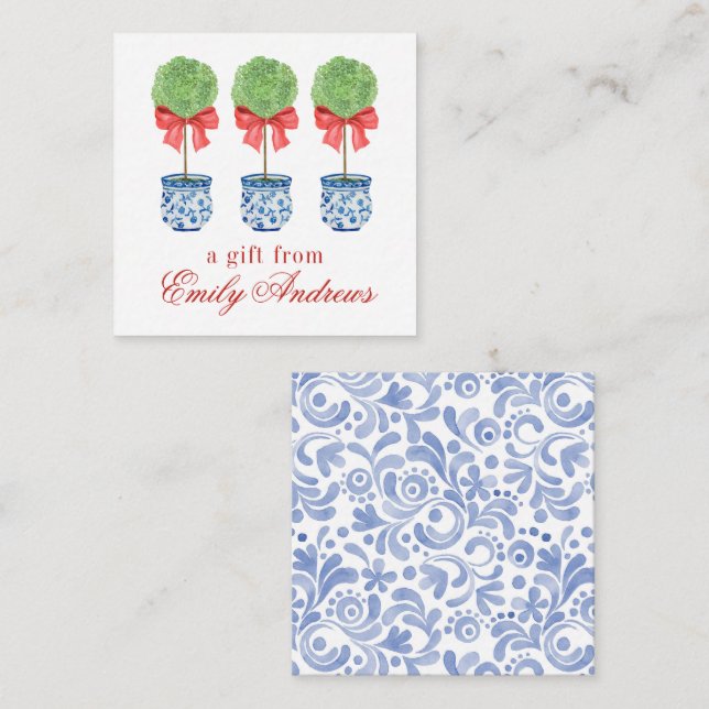 Wasserfarbe Chinoiserie Roter Bow Topirie Einschli Mitteilungskarte (Vorne/Hinten)