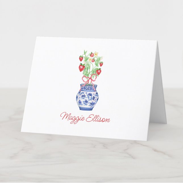 Wasserfarbe Chinoiserie Vase of Red Strawberries Dankeskarte (Von Creator hochgeladen)