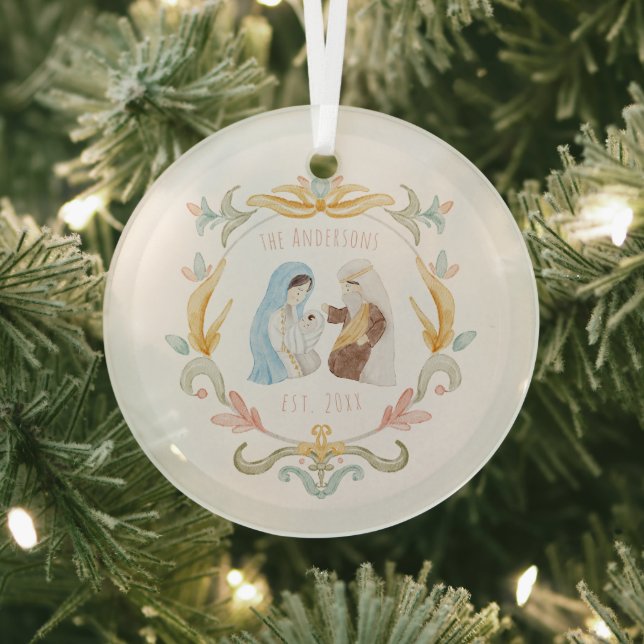 Wasserfarbe Christlich Weihnachtskrippe Ornament Aus Glas (InSitu)