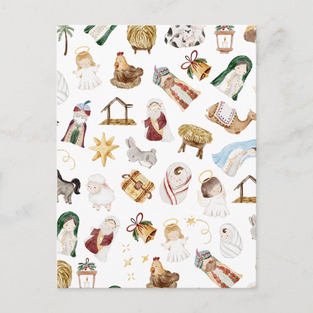 Wasserfarbe Christlich Weihnachtskrippe Postkarte (Vorderseite)
