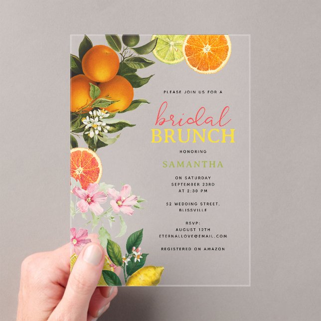 Wasserfarbe Citrus Bridal Brunch Brautparty Acryleinladungen (Insitu (Handheld))