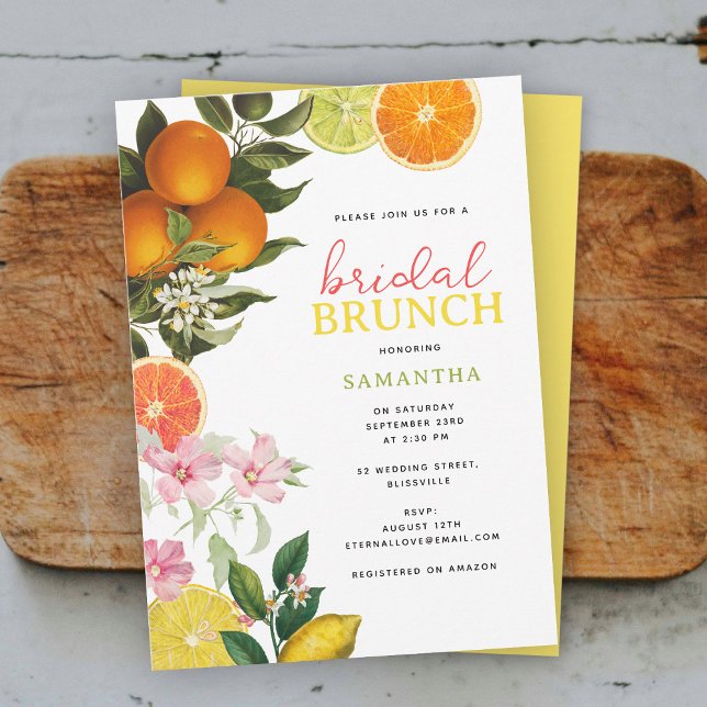 Wasserfarbe Citrus Bridal Brunch Brautparty Einladung (Watercolor Citrus Bridal Brunch Bridal Shower Invitation)