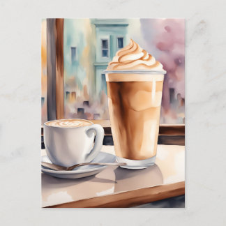 Wasserfarbe, Coffe Latte, Postüberquerung Postkarte