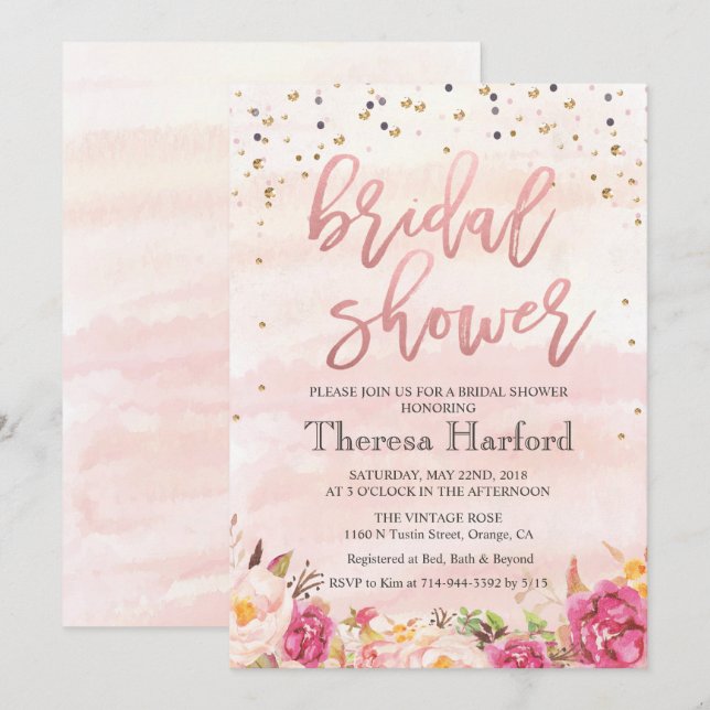 Wasserfarbe Confetti Bridal Dusche Einladung (Vorne/Hinten)