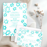 Wasserfarbe Cool Aqua Star von David Bar Bat Mitzv RSVP Karte<br><div class="desc">Perfekte Antwort RSVP Karte für eine Fledermausmitzvah, Bar mitzvah oder andere jüdische Feier! Handgemachte Aquarellkunst für Sie auf der Vorder- und Rückseite! Vollständig anpassbar! Klicken Sie auf "Personalisieren" oben, um den Text zu bearbeiten. Klicken Sie auf "Bearbeiten mit dem Design-Tool", um die Schriftart, Farben und Platzierungen anzupassen und das Design...</div>