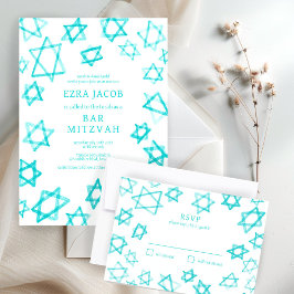 Wasserfarbe Cool Aqua Star von David Bar Bat Mitzv RSVP Karte