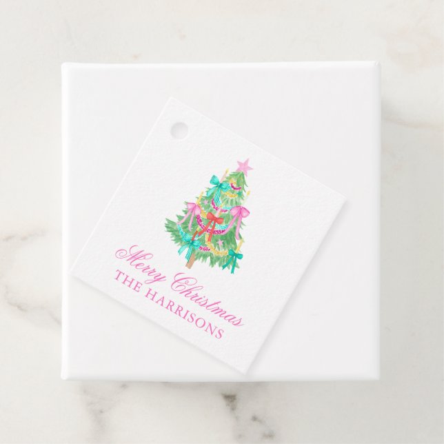 Wasserfarbe Coquette Bow Weihnachtsbaum Geschenkanhänger (Beispiel)