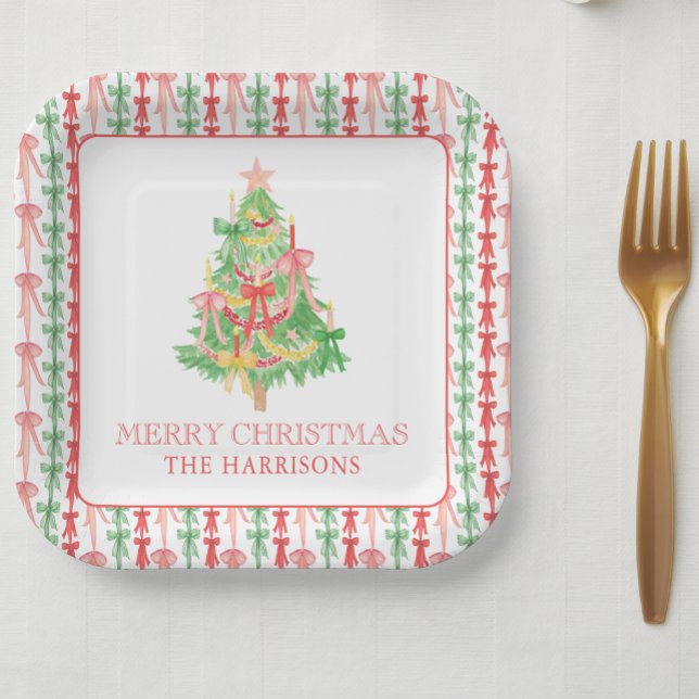 Wasserfarbe Coquette Bow Weihnachtsbaum Pappteller (Von Creator hochgeladen)