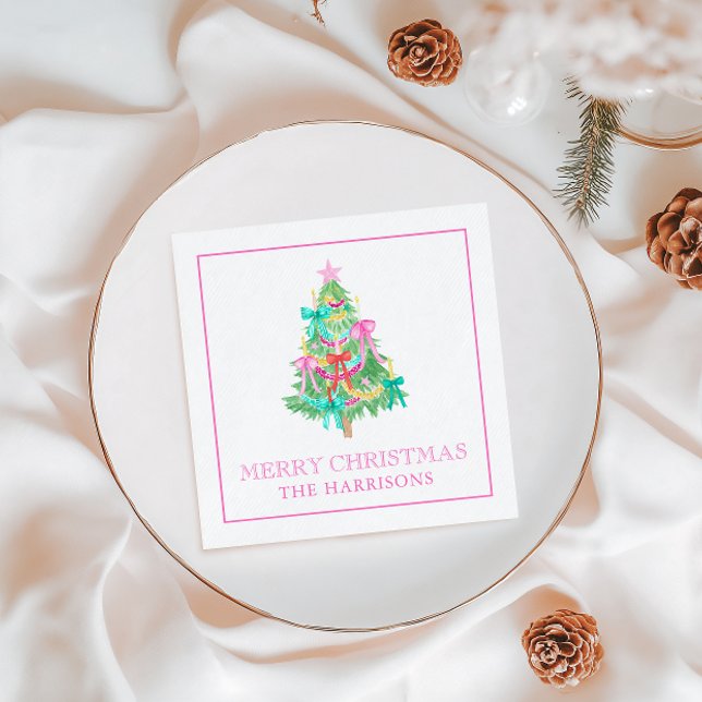 Wasserfarbe Coquette Bows Weihnachtsbaum Serviette (Von Creator hochgeladen)