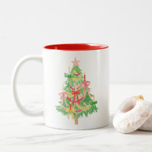 Wasserfarbe Coquette Bows Weihnachtsbaum Zweifarbige Tasse