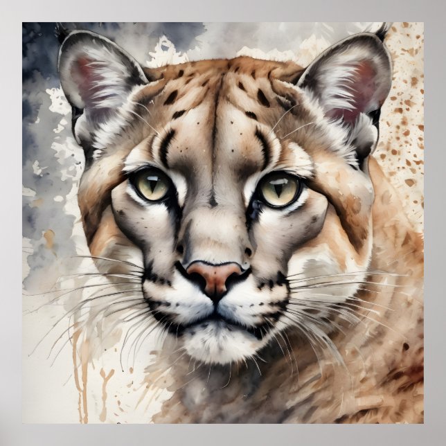 Wasserfarbe Cougar 1 Poster (Vorne)