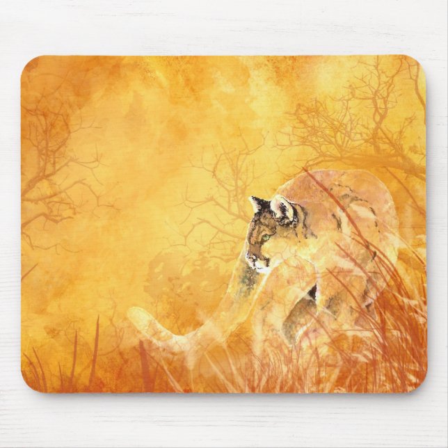 Wasserfarbe Cougar Puma Berg Löwe Mousepad (Vorne)
