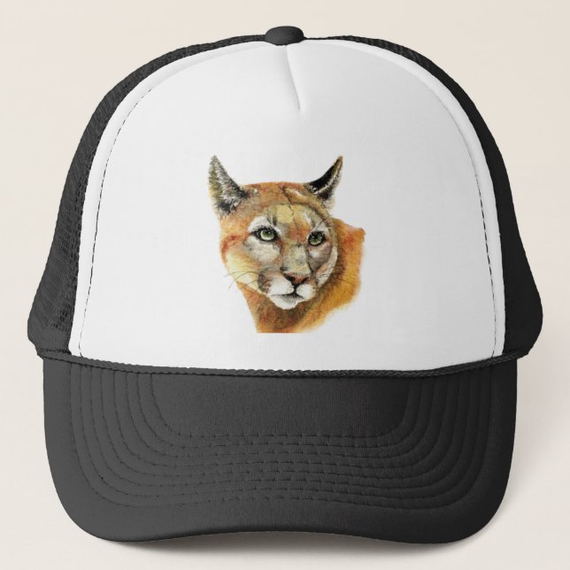 Wasserfarbe Cougar Puma Tierart Art Truckerkappe (Vorderseite)