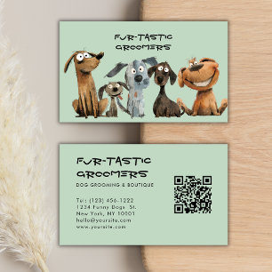Wasserfarbe Crazy Dog Groomer Boutique QR Code Visitenkarte