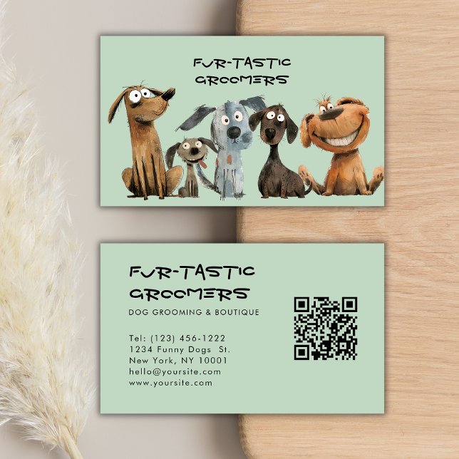 Wasserfarbe Crazy Dog Groomer Boutique QR Code Visitenkarte (Von Creator hochgeladen)