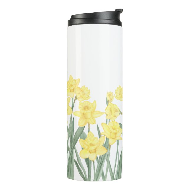 Wasserfarbe Daffodil Ditzy Floral Gemustert Thermosbecher (Nach links gedreht)