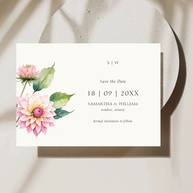 Wasserfarbe Dahlia Blume Save the Date Einladung (Von Creator hochgeladen)