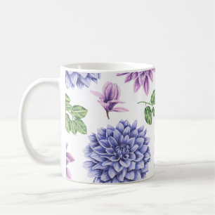 Wasserfarbe Dahlias Lila Blau Kaffeetasse