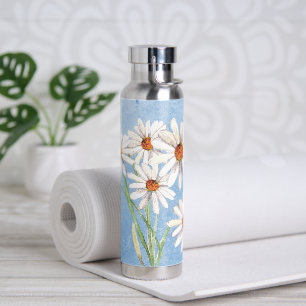 Wasserfarbe Daisy Bouquet auf blau Trinkflasche