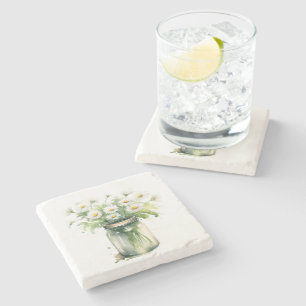 Wasserfarbe Daisy Bouquet in Mason Jar Steinuntersetzer
