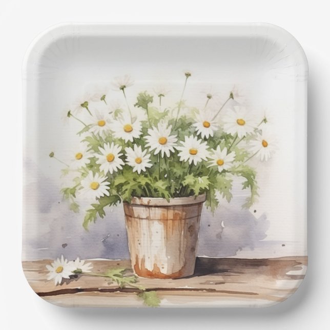 Wasserfarbe Daisy Bouquet Pappteller (Vorderseite)