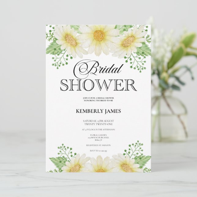 Wasserfarbe Daisy Bridal Dusche Einladung (Stehend Vorderseite)