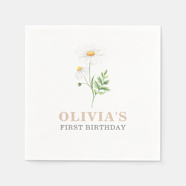 Wasserfarbe Daisy Erster Geburtstag Napkins Serviette (Vorderseite)