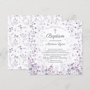 Wasserfarbe Delikate violette Blumen Taufe Einladung