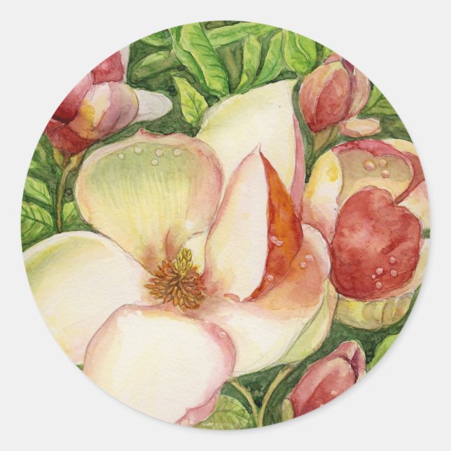 Wasserfarbe der Magnolia-Blume Runder Aufkleber (Vorderseite)