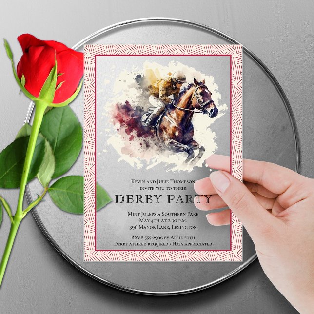Wasserfarbe Derby Party Acryleinladungen (Watercolor racehorse Derby party acrylic invitations - order clear or frosted)