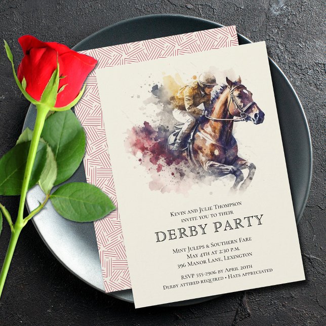 Wasserfarbe Derby Party Einladung (Watercolor racehorse Derby party invitations - PRINTED and/or INSTANT DOWNLOAD)