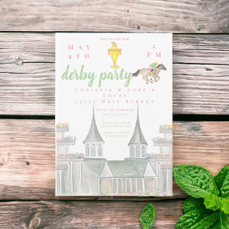 Wasserfarbe Derby Party Jockey Gebäude Gold Trophä Einladung