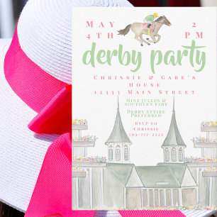 Wasserfarbe Derby Party Jockey Iconic Gebäude Einladung