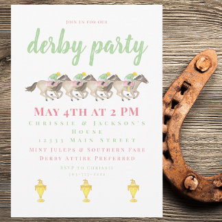 Wasserfarbe Derby Party Racing Cups Einladung