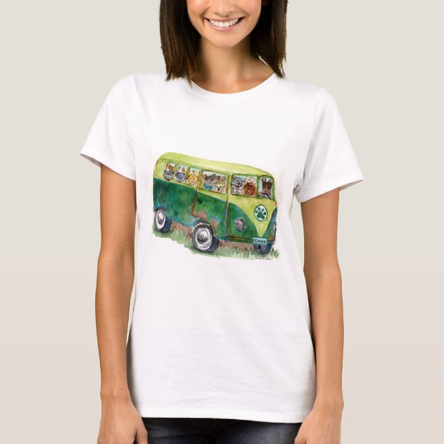 Wasserfarbe des alten Busses voller adoptierbarer  T-Shirt (Vorderseite)