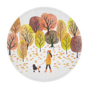 Wasserfarbe des Autumn Park: Vintage Szene Schneidebrett