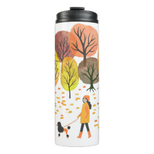 Wasserfarbe des Autumn Park: Vintage Szene Thermosbecher
