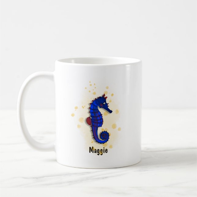 Wasserfarbe des hellblauen Meerpferdes Kaffeetasse (Links)