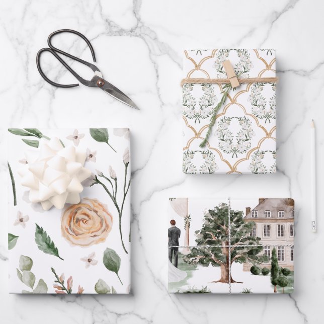 Wasserfarbe des Hochzeitsseins Brautparty Geschenkpapier Set (Vorderseite)