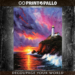 Wasserfarbe des stürmischen Meeres mit Leuchtturm  Seidenpapier