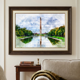 Wasserfarbe des Washington Monuments mit Reflektio Fotodruck