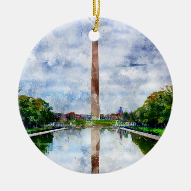 Wasserfarbe des Washington Monuments mit Reflektio Keramik Ornament (Vorne)