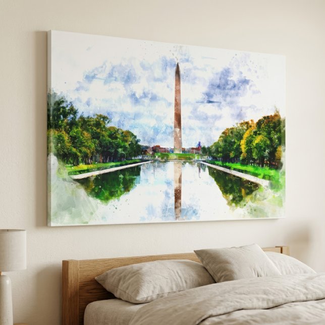 Wasserfarbe des Washington Monuments mit Reflektio Leinwanddruck (Washington Monument Watercolor with Reflection. Canvas Print)