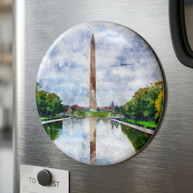Wasserfarbe des Washington Monuments mit Reflektio Magnet (Washington Monument Watercolor with Reflection. Magnet )
