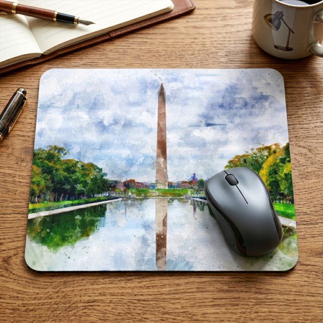 Wasserfarbe des Washington Monuments mit Reflektio Mousepad (Washington Monument Watercolor with Reflection. Mouse Pad)
