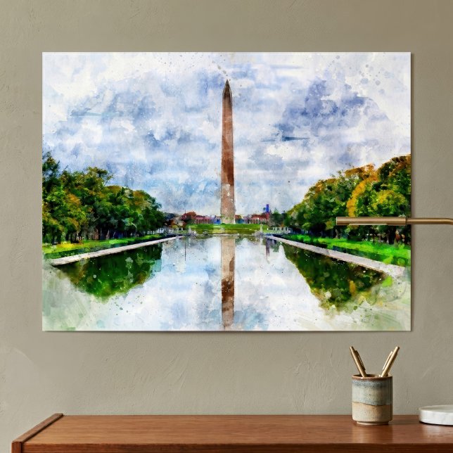 Wasserfarbe des Washington Monuments mit Reflektio Poster (Washington Monument Watercolor with Reflection. Poster)